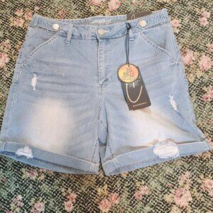Copperflash Women's 14 Denim Bermuda Shorts hi rise Stretch Distressed NWT #582